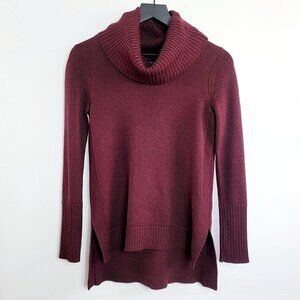 Tahari Wool Blend Turtleneck Women's Burgundy Hi-Low Sweater Size S